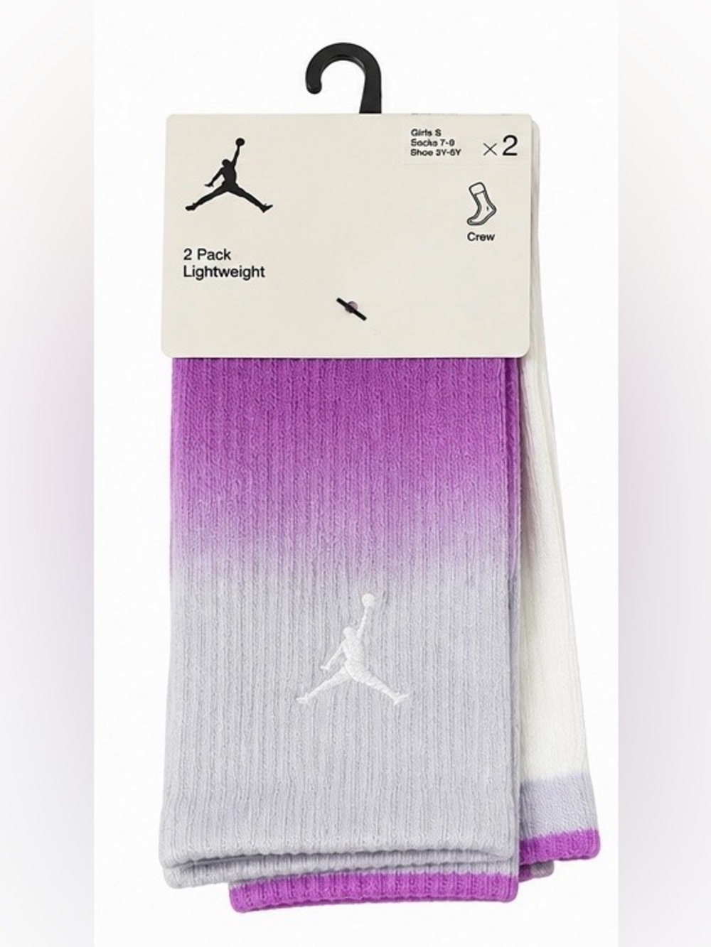 Jordan Girls 2 Pack Crew Socks Lightweight | Purple Ombre